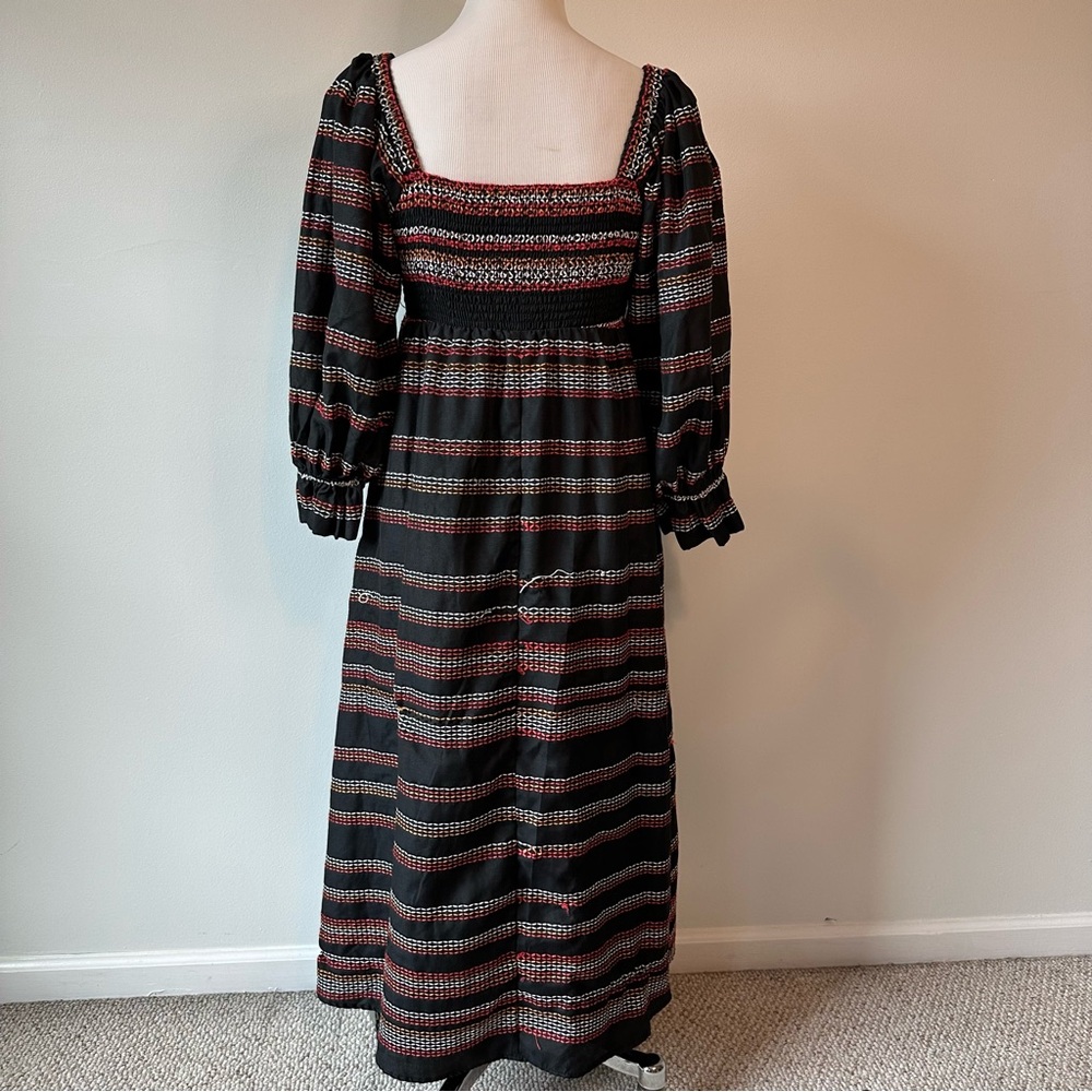 Hutch Women’s Reva Black Brightly Embroidered Puff Sleeve Smocked Maxi Dress, M - Picture 6 of 16